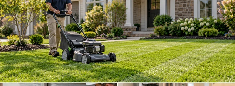 Lawn mowing on a maintained residential lawn